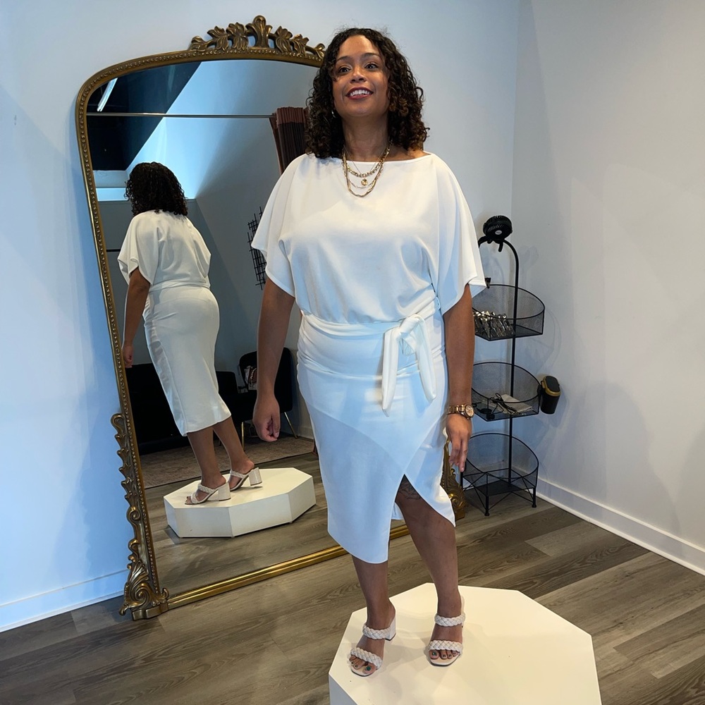Fashion Nova 
Please Hold Midi Dress - Ivory - 1X